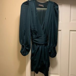 Beautiful emerald green wrap mini dress!